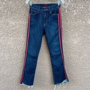 MOTHER Insider Crop Step Fray in Speed Racer Red‎ Stripe Raw Hem Jeans 24